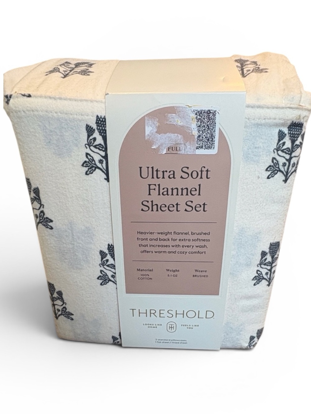 Threshold Ultra Soft Flannel Sheet Set FULL White & Blue/Gray NEW